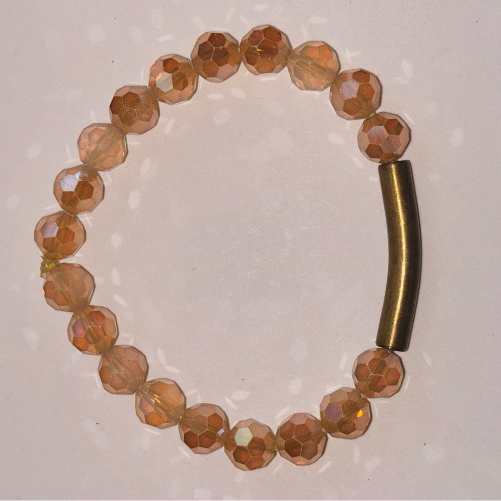 Faceted Peach Crystal or glass Stretch Bracelet with Gold Accent